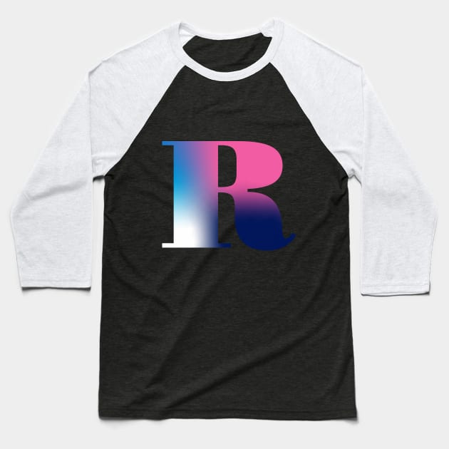 Capital Letter R Monogram Gradient Pink Blue White Baseball T-Shirt by Terriology